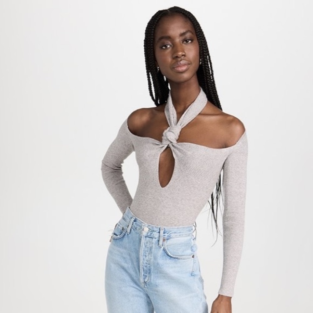 ATOIR US 6 Gray‎ Rae Ribbed Knit Sweater Top Halter Neck Revolve
